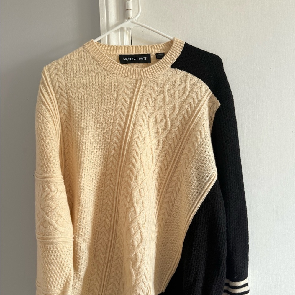 Neil Barrett Cream Cable Knit Sweater